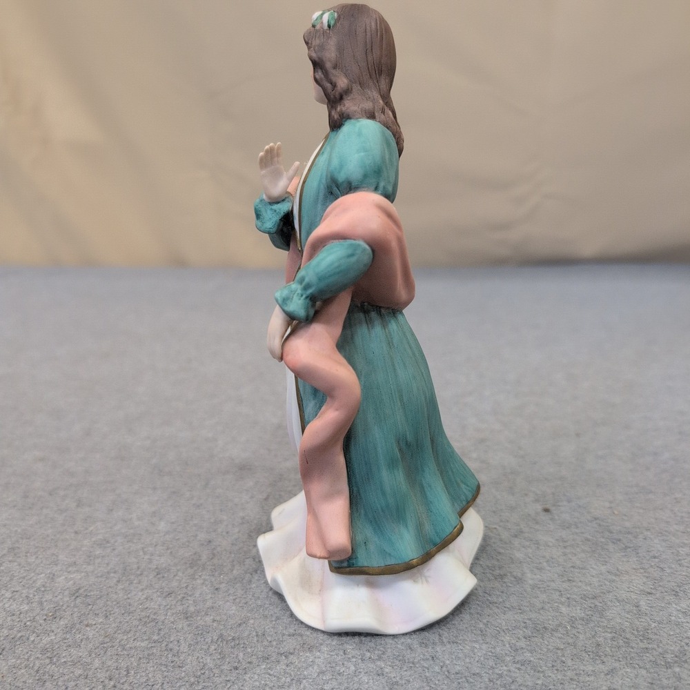 Homco 1486 Vintage Porcelain Lady Figurine Teal Gown Pink Shawl Malaysia - Picture 2 of 5